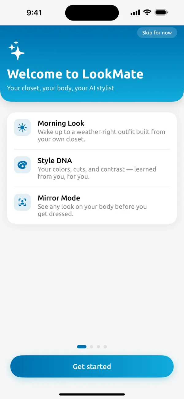LookMate welcome screen