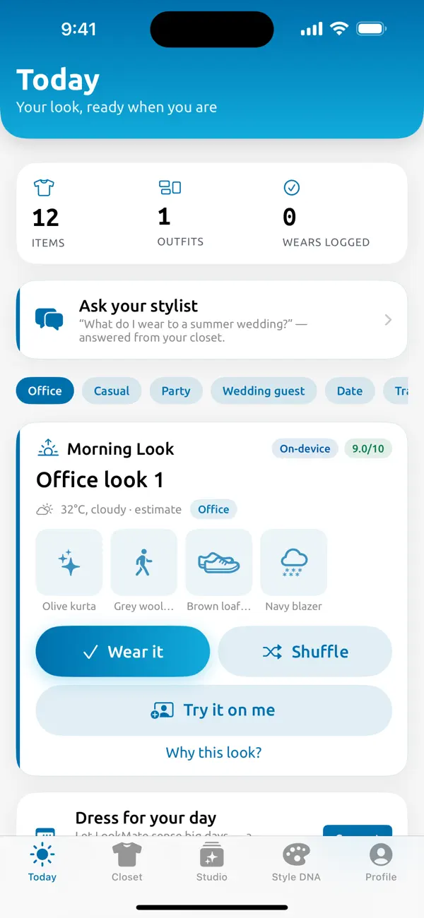 LookMate daily outfit screen